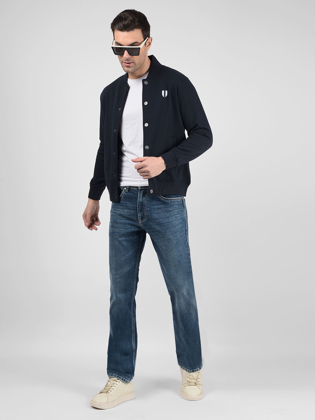 Numero Uno Men Blue Mock Neck Regular Fit Sweatshirt